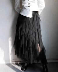 Fritzi | Damen Langer Rüschenrock | Midirock in Schwarz