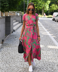 Damen schönes geblümtes Sommerkleid | Midi in Rosa