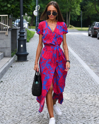 Damen schönes geblümtes Sommerkleid | Midi in Rot/Blau