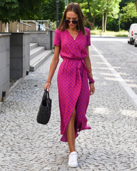 Damen schönes geblümtes Sommerkleid | Midi in Roter Punkt