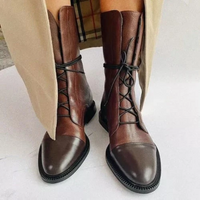 Amelia | Damen Schwarz Boots | Flach in Braun