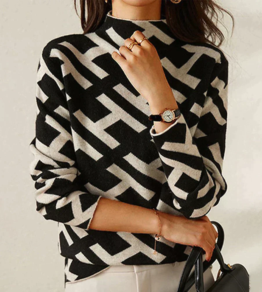 Dina | Damen Stehkragen Pullover | Schwarz