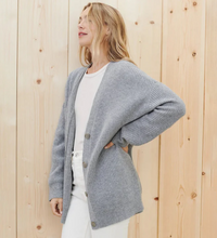 Susanne | Damen Lange Strickjacke | Cardigan in Heidekraut grau