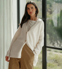 Susanne | Damen Lange Strickjacke | Cardigan in Elfenbein