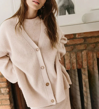 Susanne | Damen Lange Strickjacke | Cardigan in Hafermehl