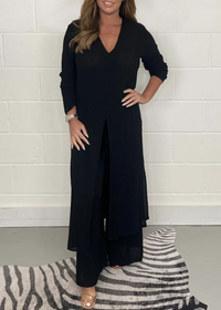 Frauke | Damen Sommer Outfit | Zweiteiler Set in Schwarz
