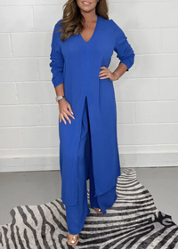 Frauke | Damen Sommer Outfit | Zweiteiler Set in Blau