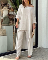 Carmela | Damen Sommer Set | Festlich Outfit in Beige