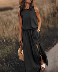 Heike | Damen Elegant Ärmelloses Kleid | Lang in Schwarz