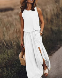 Heike | Damen Elegant Ärmelloses Kleid | Lang in Weiß