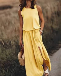 Heike | Damen Elegant Ärmelloses Kleid | Lang in Gelb