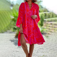 Nina | Damen Elegant Midikleid | Sommerkleider in Rot