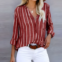 Ramona | Damen Langarm Bluse | Gestreift shirt in Rot