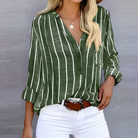 Ramona | Damen Langarm Bluse | Gestreift shirt in Grün