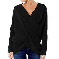 Thesa | Damen Strickpullover | V-Ausschnitt in Schwarz
