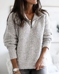 Larissa | Damen Reißverschluss Strickpullover | Ausgefallene in Grau