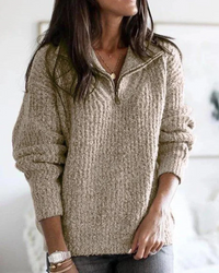 Larissa | Damen Reißverschluss Strickpullover | Ausgefallene in Khaki