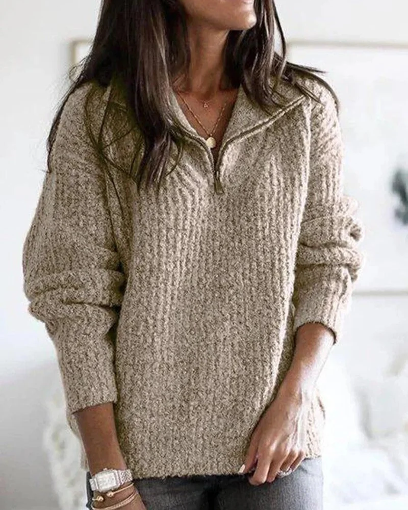 Larissa | Damen Reißverschluss Strickpullover | Ausgefallene