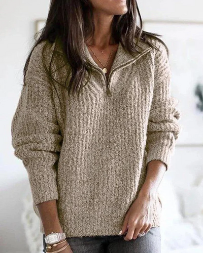 Larissa | Damen Reißverschluss Strickpullover | Ausgefallene