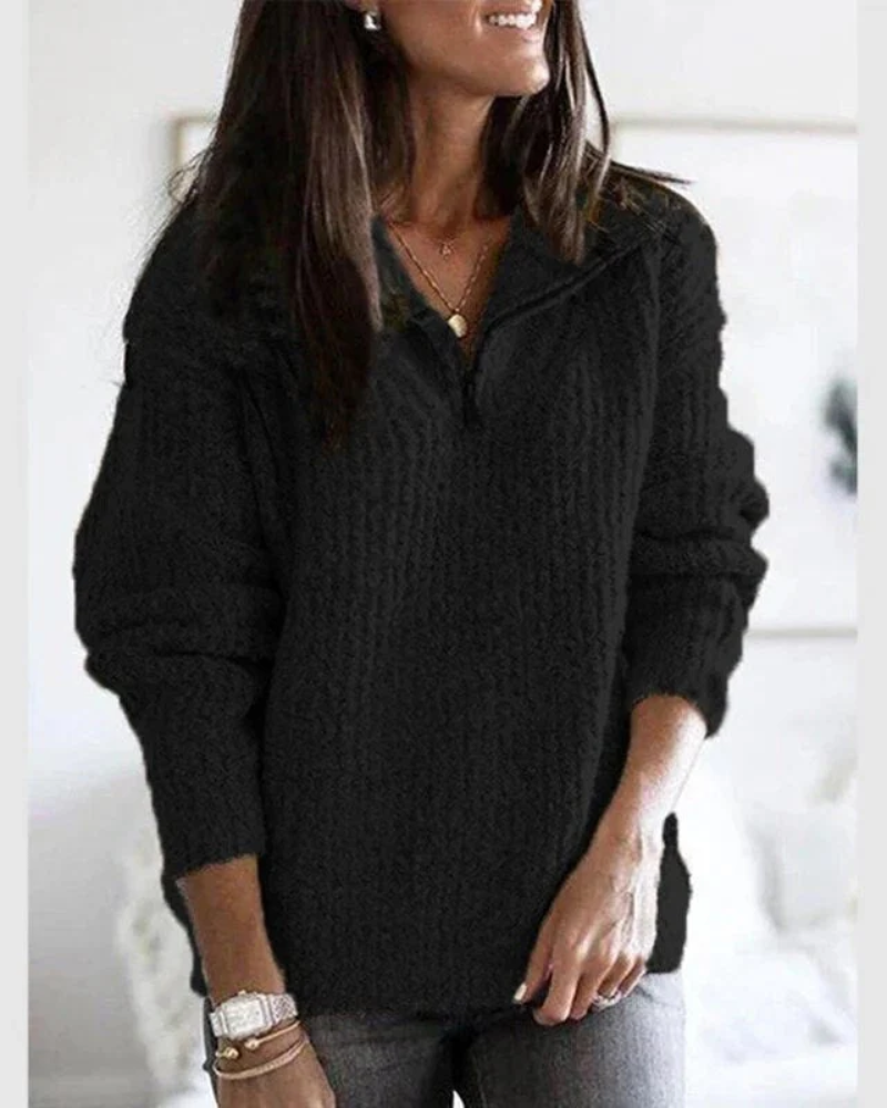 Larissa | Damen Reißverschluss Strickpullover | Ausgefallene