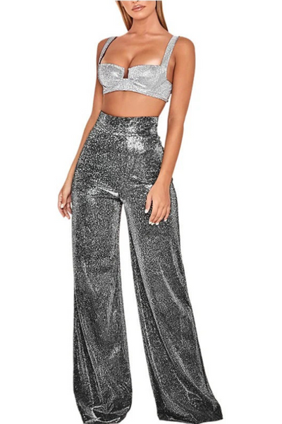 Damen stylische Glitzerhose | Baggy