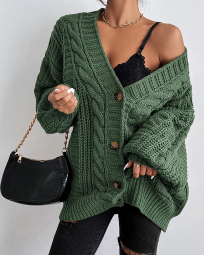 Damen stylischer Zopfstrick-Cardigan | Lang