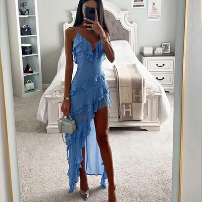 Damen stylisches asymmetrisches Kleid | Midi