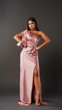 Damen stylisches One-Shoulder-Kleid für Hochzeitsgäste | Maxi in Rosa