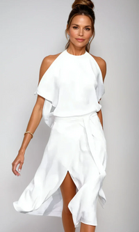 Damen stylisches Sommerpartykleid | Midi in Weiß