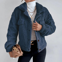 Teddy Damen Jacke Kurz | Elegant Warm in Blau