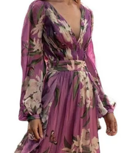 Franzine | Damen Langarm Wickelkleid | Maxi