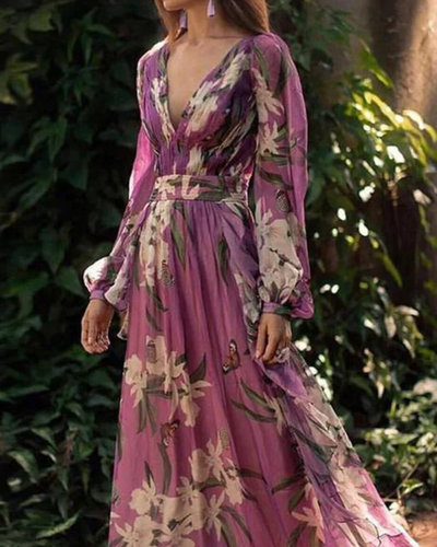 Franzine | Damen Langarm Wickelkleid | Maxi