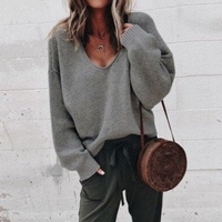 Jana | Damen V-Ausschnitt Pullover | Strick in Dunkelgrau
