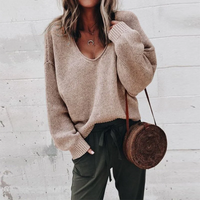 Jana | Damen V-Ausschnitt Pullover | Strick in Kahki