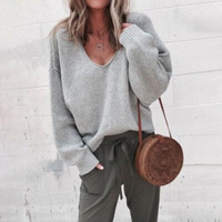 Jana | Damen V-Ausschnitt Pullover | Strick in Grau