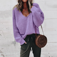 Jana | Damen V-Ausschnitt Pullover | Strick in Lila
