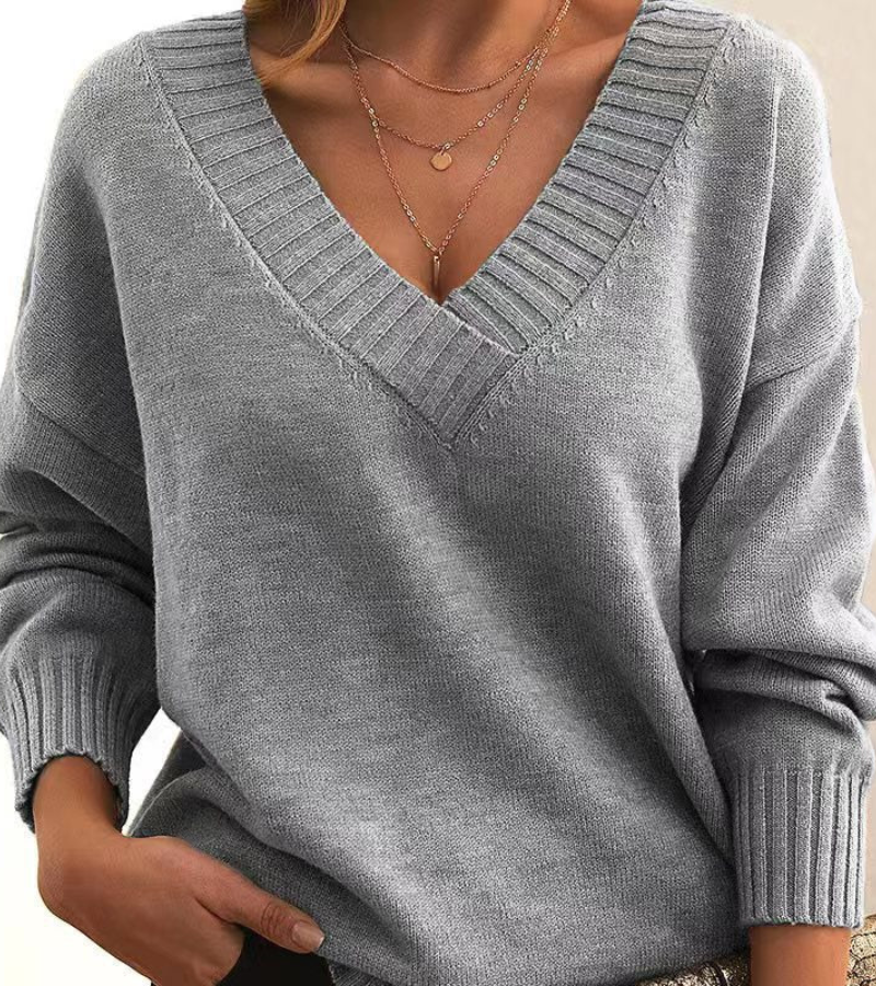 Jutta | Damen V-Ausschnitt Strickpullover | Oversized