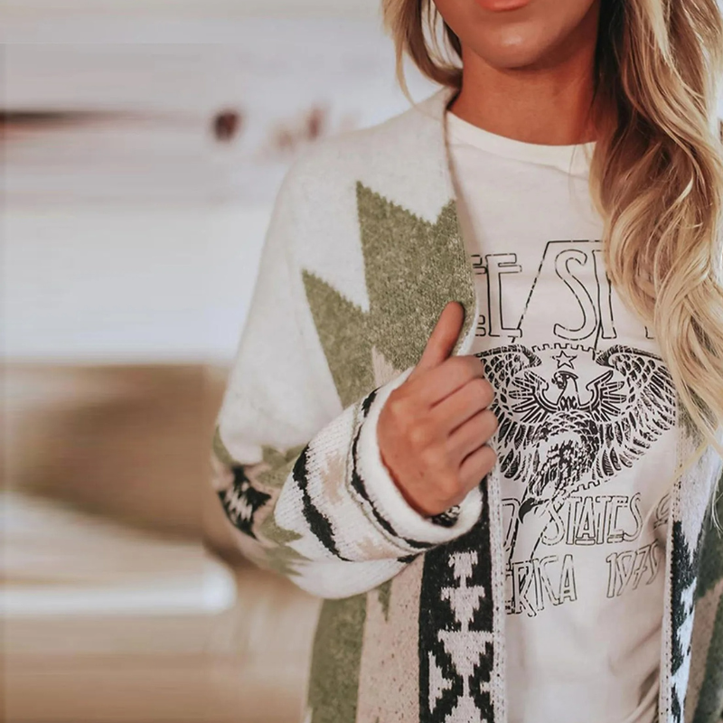 Damen Vintage Bohème Strickjacke | Lang