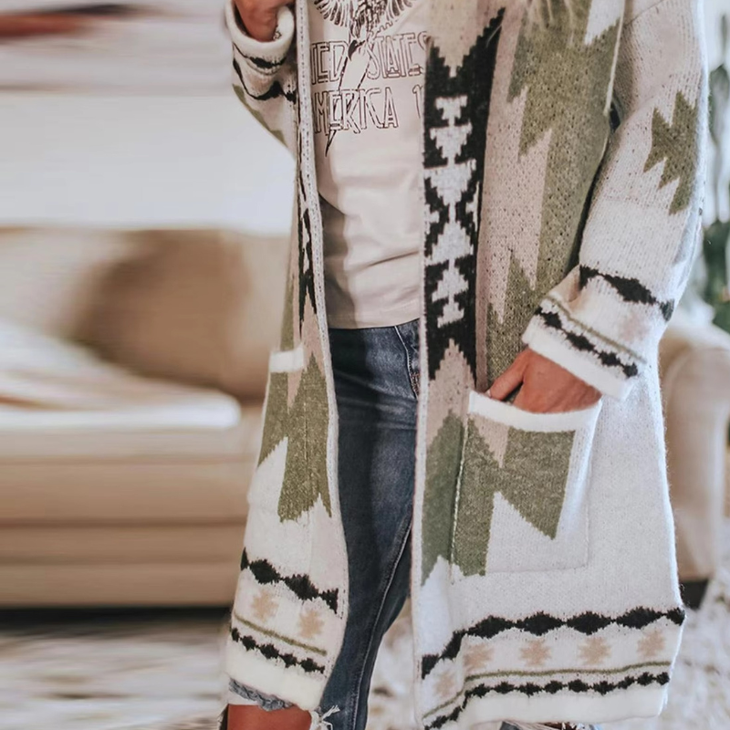 Damen Vintage Bohème Strickjacke | Lang