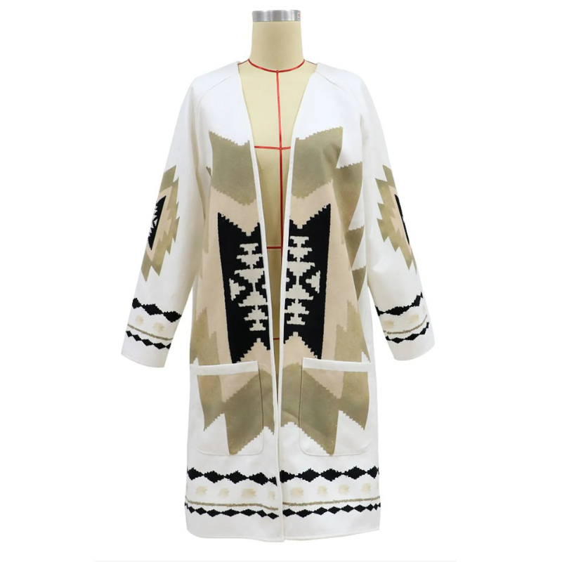 Damen Vintage Bohème Strickjacke | Lang