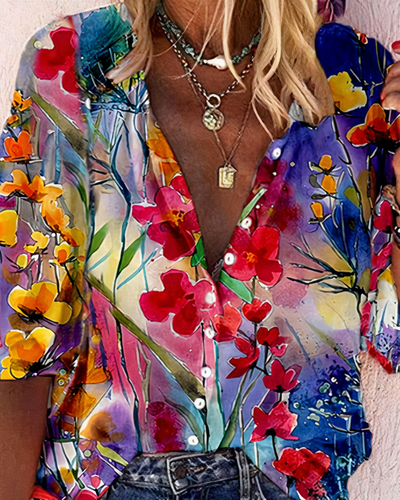 Damen Vintage bunte Bluse | Bedrucken