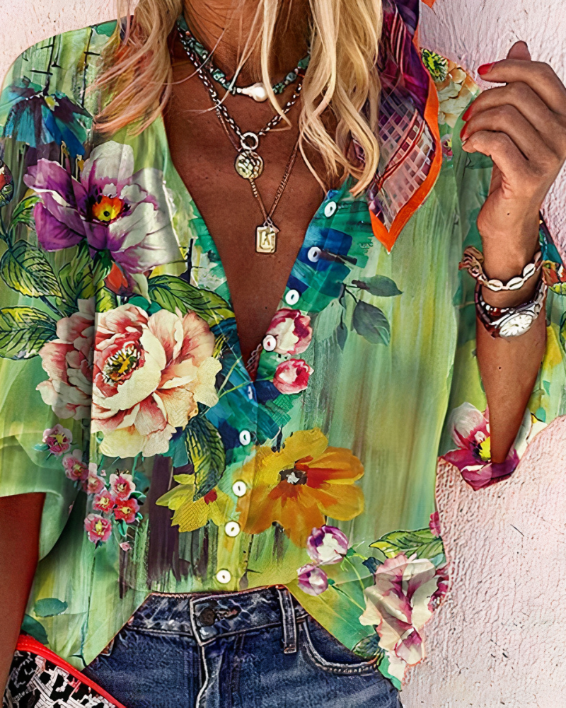 Damen Vintage bunte Bluse | Bedrucken