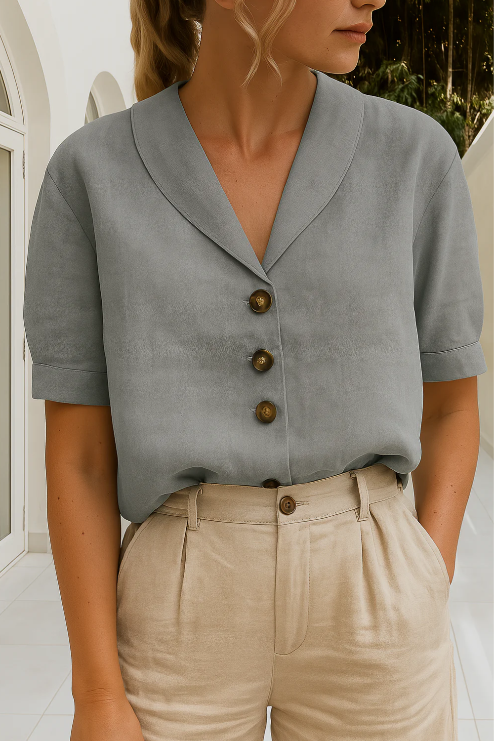 Damen Vintage elegante Bluse | Kurzarm