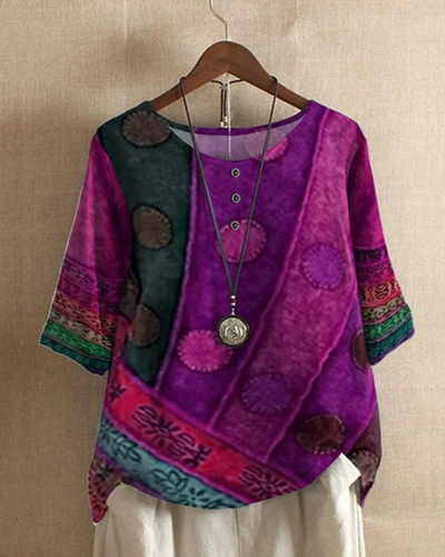 Damen Vintage-lebendiges Oberteil | Kurzarm