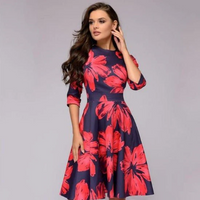 Felize | Damen Elegant Partykleid | Midi in Rot geblümt