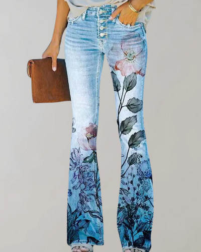 Damen Vintage Schlag-Jeans mit Blumenmuster | Sommer