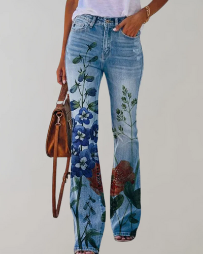Damen Vintage Schlag-Jeans mit Blumenmuster | Sommer