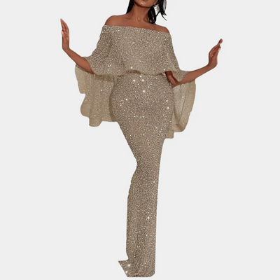 Damen Vintage schulterfreies Paillettenkleid | Maxi