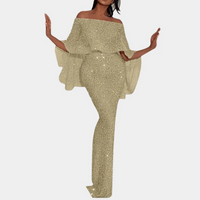 Damen Vintage schulterfreies Paillettenkleid | Maxi in Gold