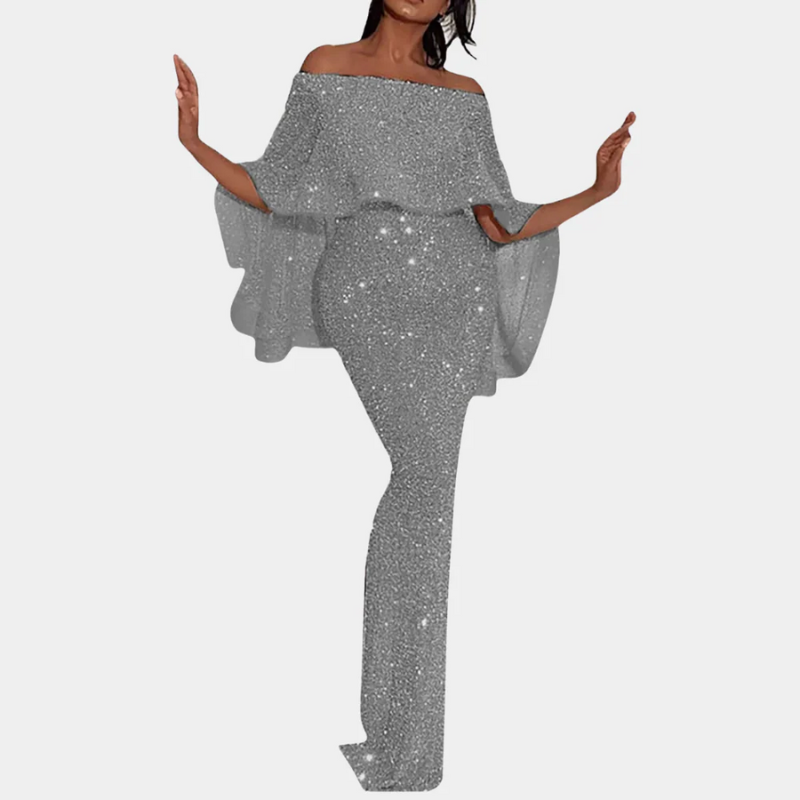 Damen Vintage schulterfreies Paillettenkleid | Maxi